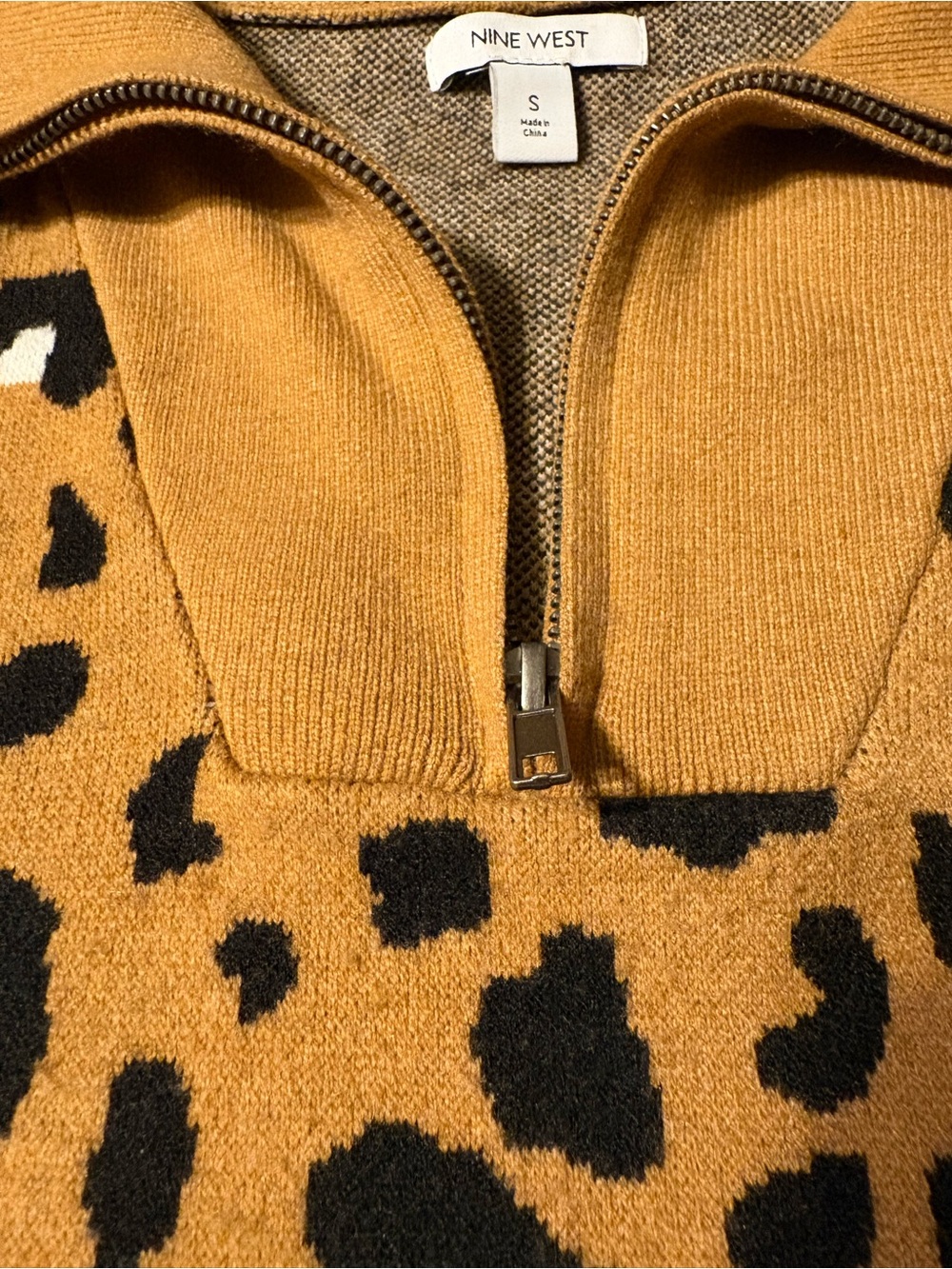 Nine West Leopard Print Quarter-Zip Sweater in Camel and Black small - Picture 5 of 7
